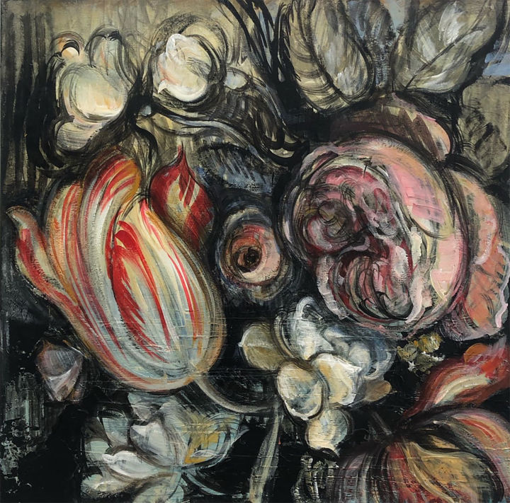 Pintura titulada "Flowers Painting Bo…" por Mykola Zorin, Obra de arte original, Oleo Montado en Bastidor de camilla de made…