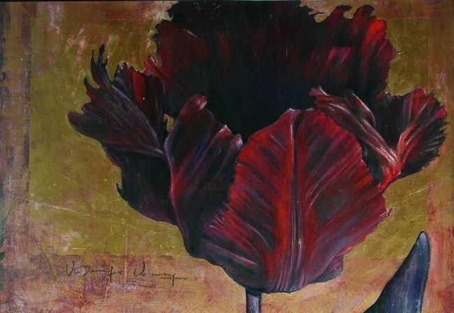 Pintura intitulada "Tulipe noire" por Myla, Obras de arte originais, Óleo