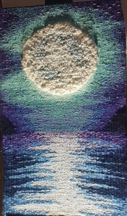 Art textile intitulée "Clair de lune sur l…" par Mylène Cg, Œuvre d'art originale, Tapisserie Monté sur Châssis en bois