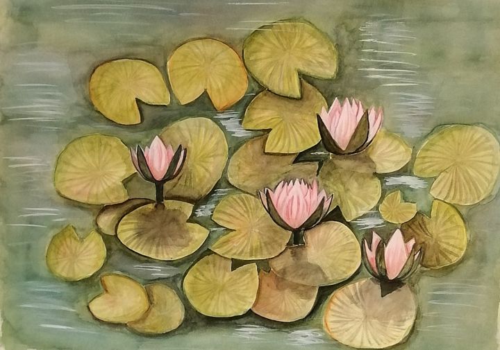 Peinture intitulée "Les belles du lac" par Elena Garcia, Œuvre d'art originale, Aquarelle