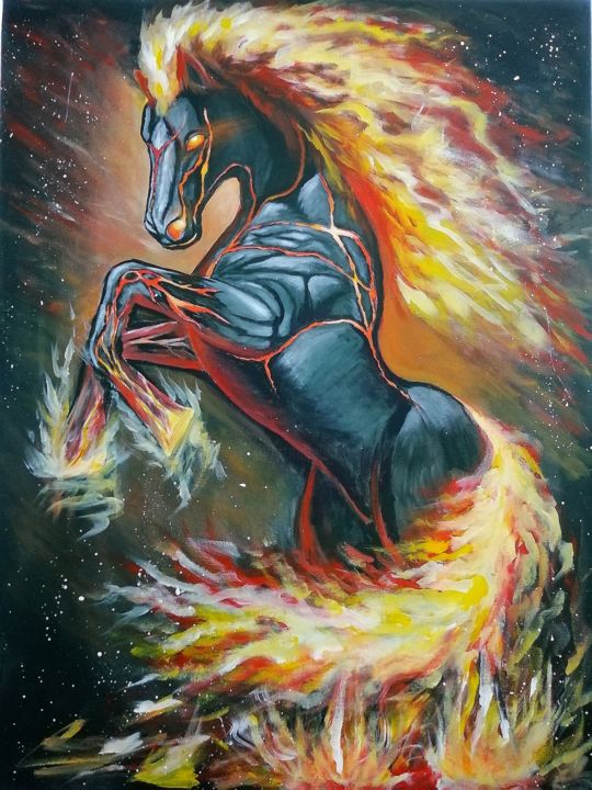 Peinture intitulée "Fire horse" par Elena Garcia, Œuvre d'art originale, Acrylique