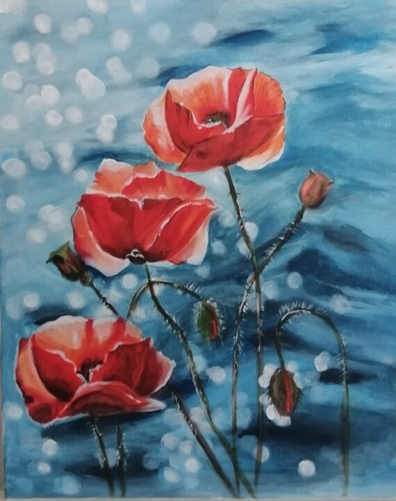 Painting titled "Red&Blue" by Elena Garcia, Original Artwork, Acrylic