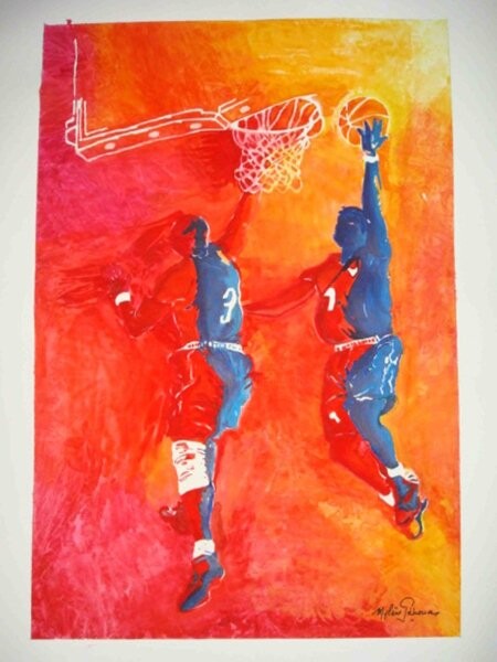 Peinture intitulée "Basketteurs" par Mylene Pehoua Épse Rouze, Œuvre d'art originale, Aquarelle