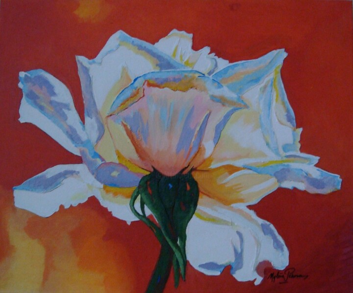 Картина под названием "Reflet d'une Rose" - Mylene Pehoua Épse Rouze, Подлинное произведение искусства, Акрил Установлен на…