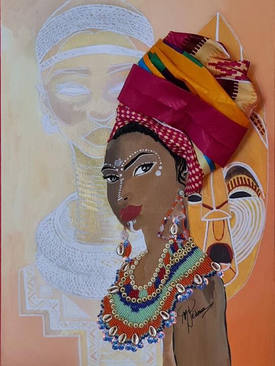 Painting titled "Femme Africaine de…" by Mylene Pehoua Épse Rouze, Original Artwork, Acrylic Mounted on Wood Stretcher frame