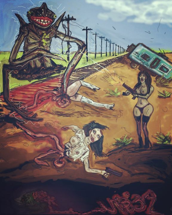 Цифровое искусство под названием "Monster vs zombies" - Myoza_kostey, Подлинное произведение искусства
