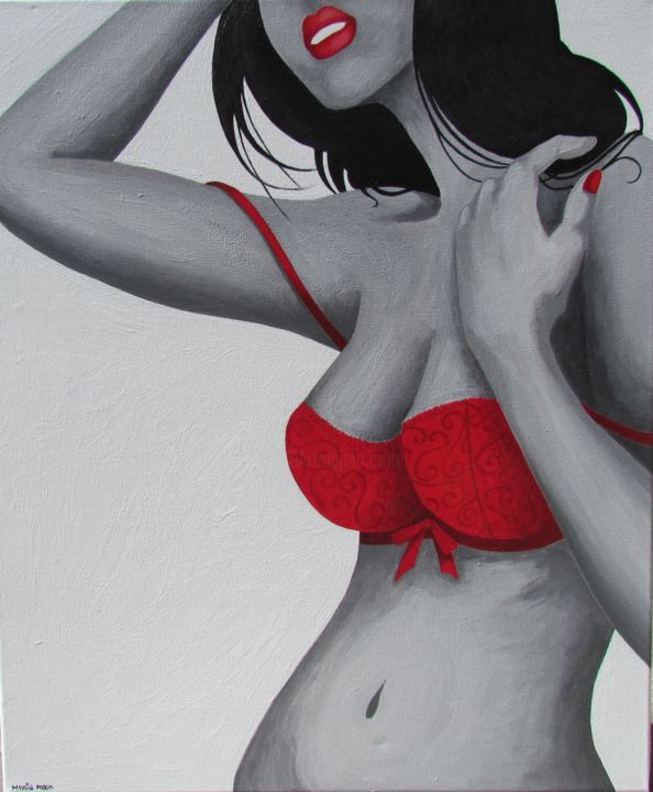 Painting titled "Miss Sexy Red by My…" by Myria Moon, Original Artwork, Acrylic