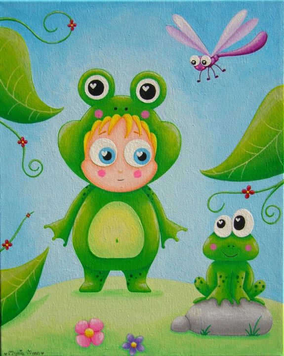 Peinture intitulée "Ma tite grenouille…" par Myria Moon, Œuvre d'art originale, Acrylique