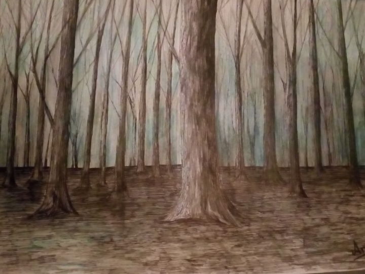 Peinture intitulée "bosque carballeira" par Myriam Amaro Casas, Œuvre d'art originale