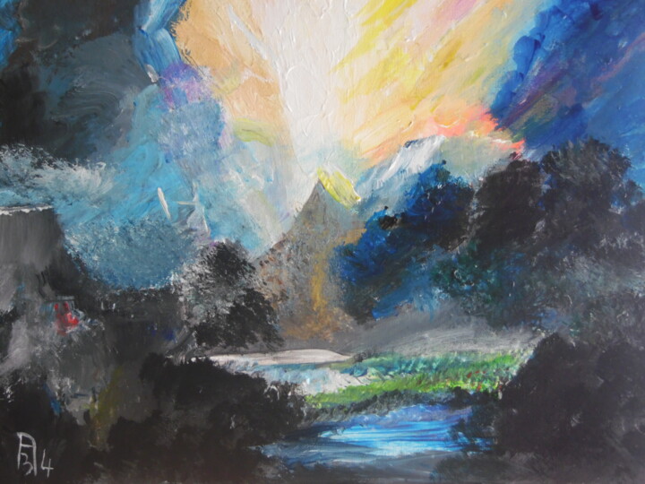 Peinture intitulée "Les montagnes du bo…" par Audran, Œuvre d'art originale, Acrylique