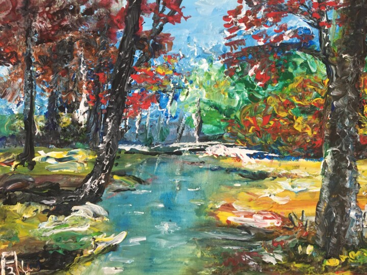 Painting titled "La rivière de la fo…" by Audran, Original Artwork, Acrylic