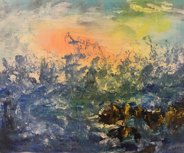 Peinture intitulée "La force des vagues" par Audran, Œuvre d'art originale, Acrylique