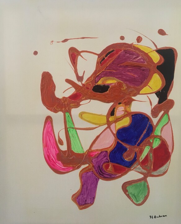 Peinture intitulée "l'éléphant joyeux" par Audran, Œuvre d'art originale, Acrylique