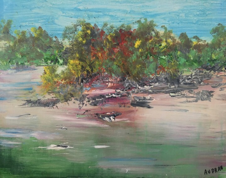 Peinture intitulée "Une île du pacifique" par Audran, Œuvre d'art originale, Acrylique