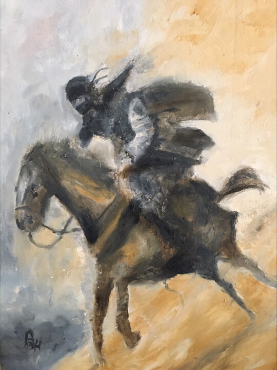 Painting titled "Le cavalier" by Audran, Original Artwork, Pigments Mounted on Wood Panel