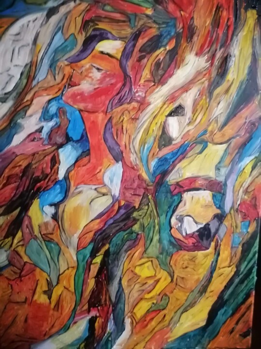 Peinture intitulée "La femme au cheval" par Audran, Œuvre d'art originale, Acrylique