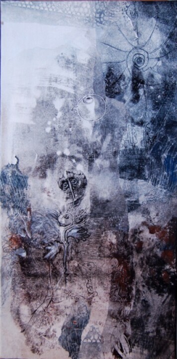 Malerei mit dem Titel "Fleur lunaire" von Myriam Bonneau, Original-Kunstwerk