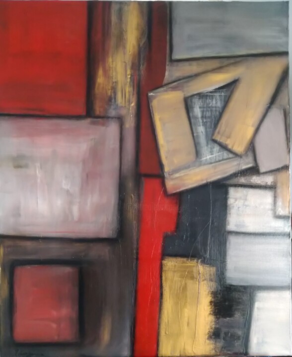 Malerei mit dem Titel "Construction sur fo…" von Myriam Carbonnier (Myri- âme C), Original-Kunstwerk, Acryl