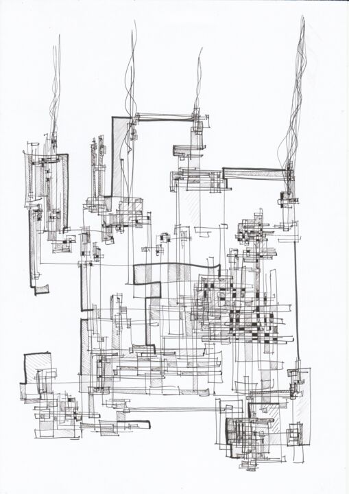 Disegno intitolato "Croquis archi 178-22" da Myriam Eyann, Opera d'arte originale, Penna gel