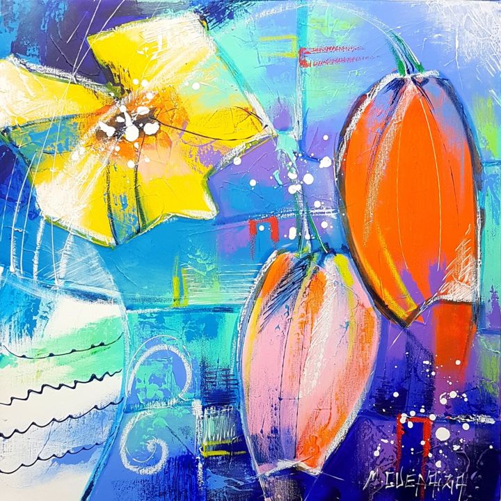 Painting titled "FLORALY" by Myriam Guenaizia, Original Artwork, Oil