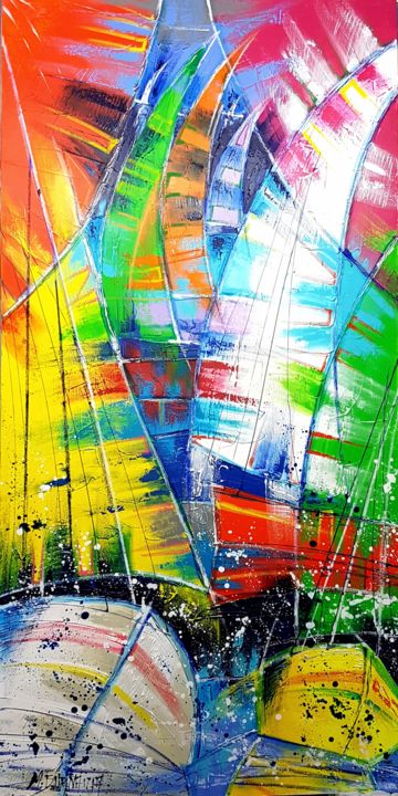 Картина под названием "LES VOILES DU SOLEIL" - Myriam Guenaizia, Подлинное произведение искусства, Масло