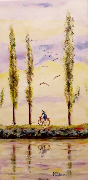 Painting titled "A vélo" by Myriam Gylon, Original Artwork, Acrylic