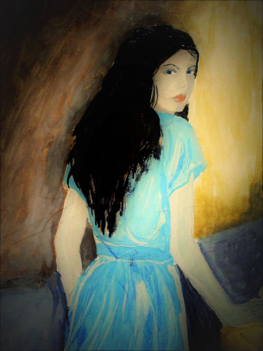 Painting titled "Crainte" by Myriam Gylon, Original Artwork, Gouache