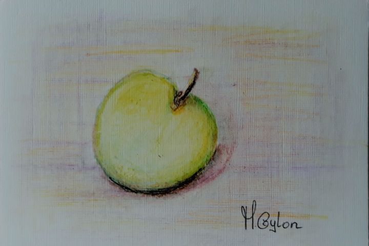 Dessin intitulée "La pomme est mangée" par Myriam Gylon, Œuvre d'art originale, Conté