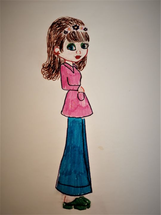 Drawing titled "Petite fille soixan…" by Myriam Gylon, Original Artwork, Marker