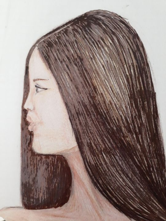 Drawing titled "Coiffure" by Myriam Gylon, Original Artwork, Conté