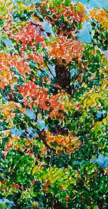 Painting titled "Branches d' automne" by Myriam Gylon, Original Artwork, Acrylic