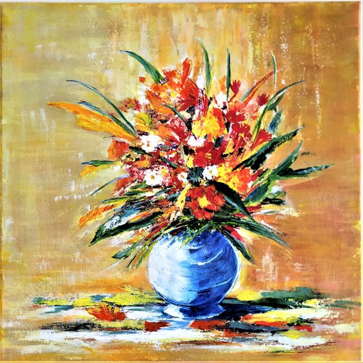 Painting titled "Premier vase" by Myriam Gylon, Original Artwork, Acrylic Mounted on Wood Stretcher frame