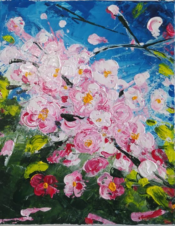 Painting titled "Le printemps" by Myriam Gylon, Original Artwork, Acrylic