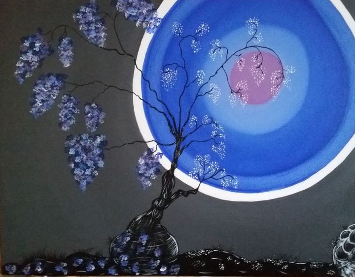 Painting titled "Soir de lune" by Myriam Hunold, Original Artwork, Acrylic