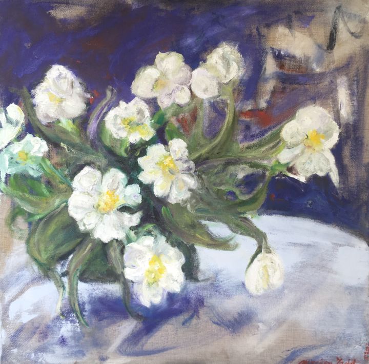 Картина под названием "Bouquet Tulipes. Tu…" - Myriam Jadot, Подлинное произведение искусства, Масло