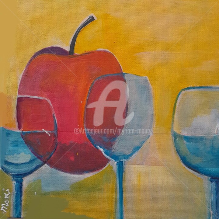 Painting titled "Apple" by Myriam Maury, Original Artwork, Acrylic
