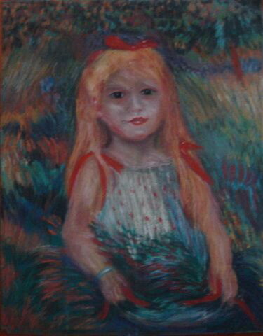 Painting titled "Petite fille à la g…" by Myriam Thomas, Original Artwork
