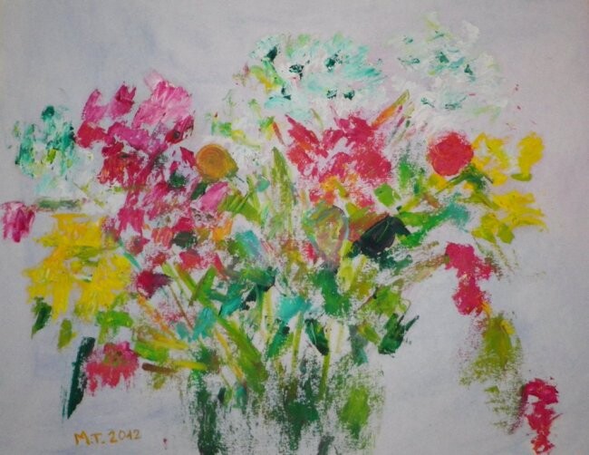 Painting titled "Floral" by Myriam Thomas, Original Artwork