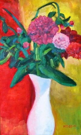 Painting titled "Vase et fleurs" by Myriam Thomas, Original Artwork