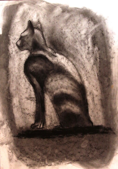 Dessin intitulée "Bastet" par Myriam Thomas, Œuvre d'art originale