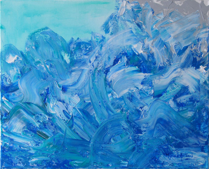 Painting titled "Les vagues 1" by Myriam Amoros, Original Artwork, Acrylic