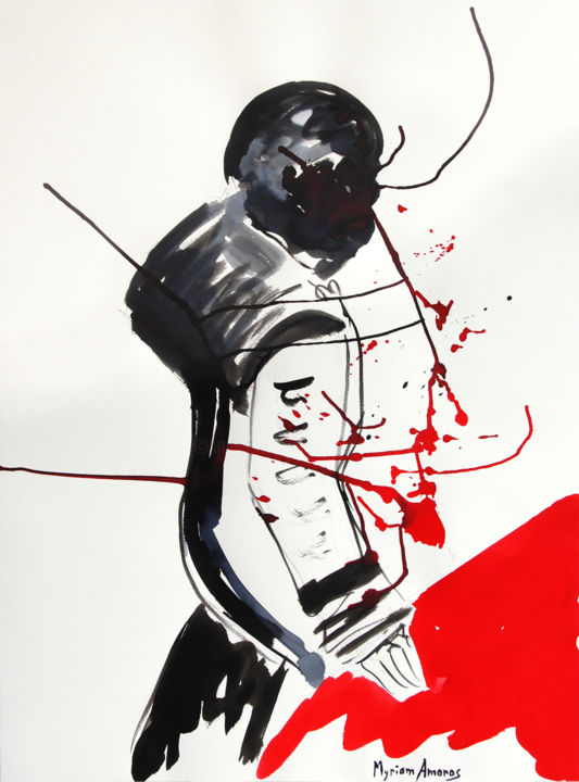 Painting titled "Le torero" by Myriam Amoros, Original Artwork, Ink