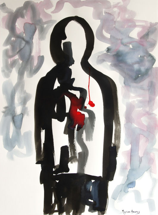 Peinture intitulée "L'homme seul ou la…" par Myriam Amoros, Œuvre d'art originale, Encre