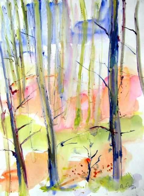 Malarstwo zatytułowany „Forêt Enchantée I” autorstwa Myriam Fischer, Oryginalna praca, Akwarela