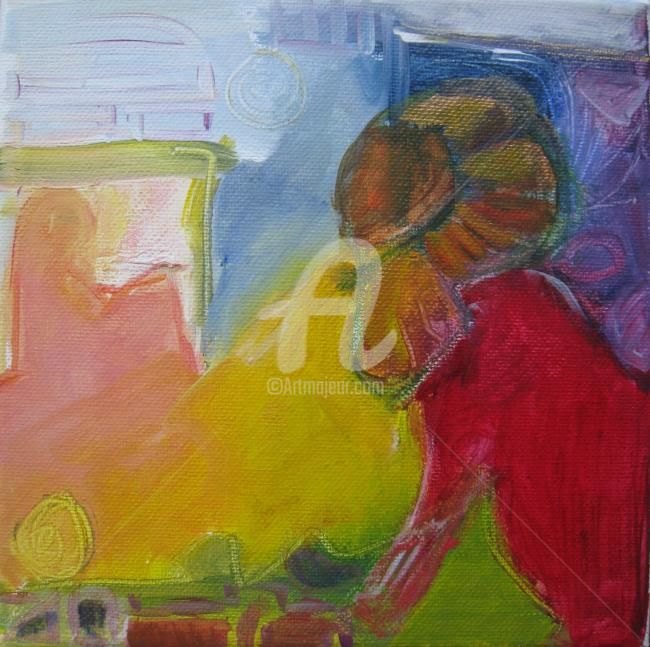 Malarstwo zatytułowany „SCENE AU BALCON” autorstwa Myriam Fischer, Oryginalna praca, Akryl