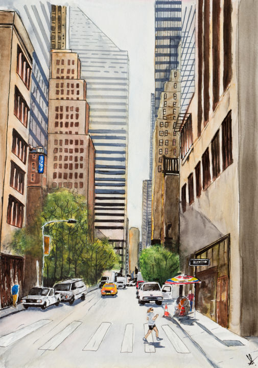 Peinture intitulée "Jogging à New-York" par Myriam Lonardi, Œuvre d'art originale, Aquarelle