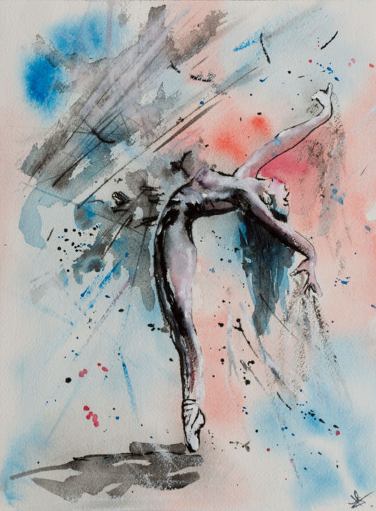 Painting titled "La danseuse" by Myriam Lonardi, Original Artwork, Watercolor