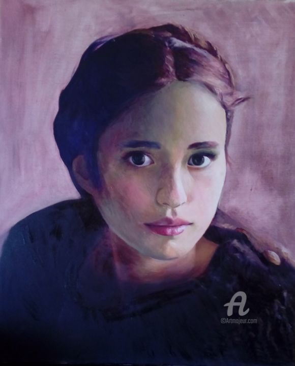 Картина под названием "Retrato III" - Myriam Lucas, Подлинное произведение искусства, Масло
