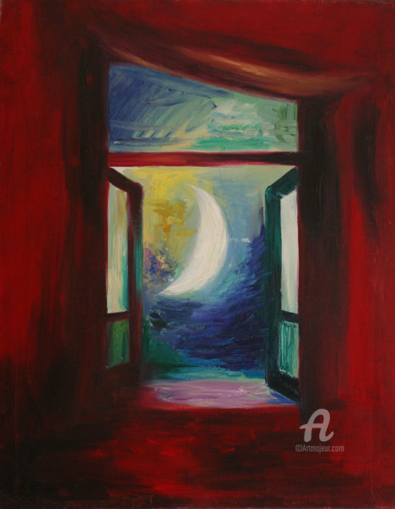 Peinture intitulée "noche de luna" par Myriam Lucas, Œuvre d'art originale, Huile