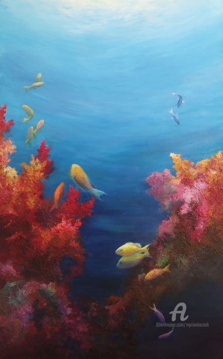 Painting titled "Coral rojo" by Myriam Lucas, Original Artwork, Oil